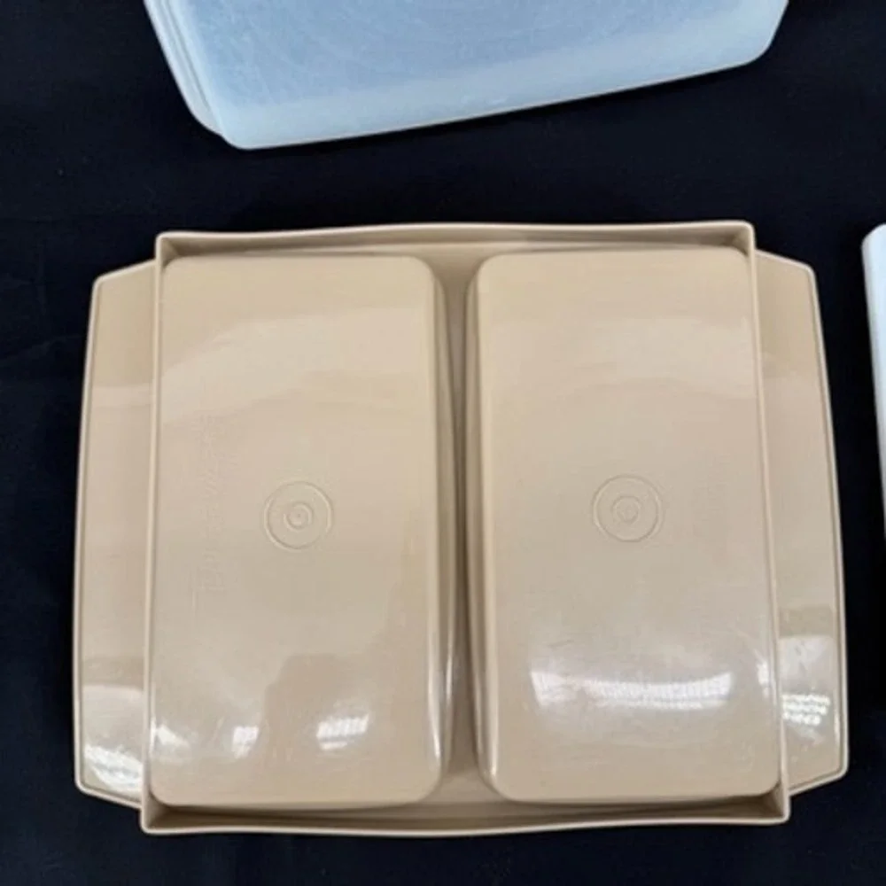 Vintage Tupperware Deviled Egg Keeper 723 Almond Beige 16 Slot Carrier with Lid